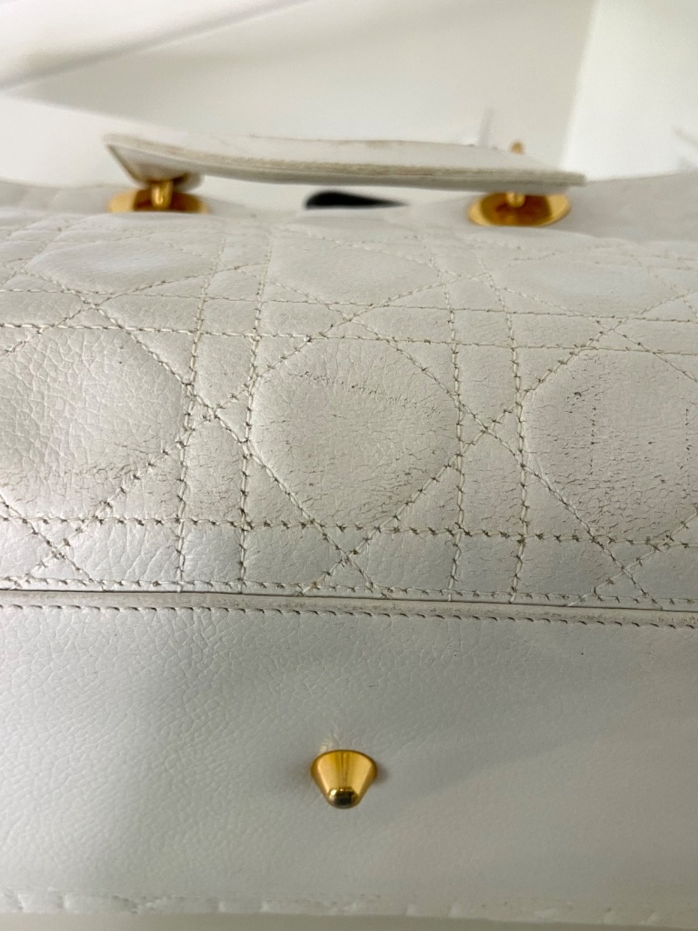 Authentic Dior White Lambskin Lady Dior Handbag Quilted Cannage Gold Hardware - Picture 15 of 16